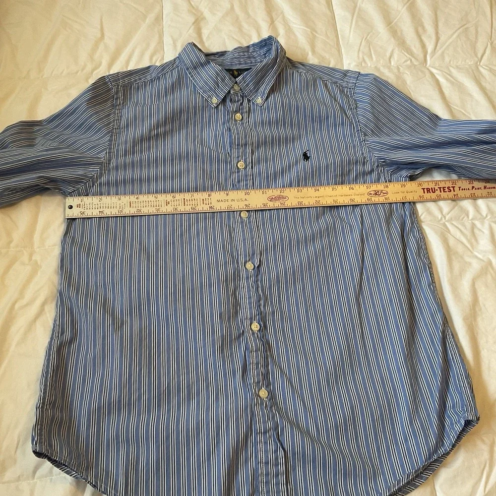 Ralph Lauren Young Mens XL 18-20 Blue Striped Long Sleeve Shirt Boys Cotton Polo